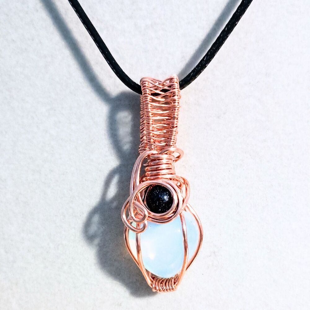 Celestial Glow | Hand-wrapped Opalite Heart Pendant with Sparkly Goldstone